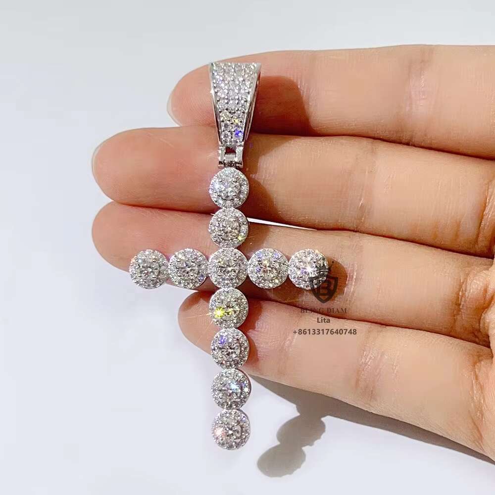 Blingdiam Jewelry Iced Out Mens Women Pray Jesus Moissanite Diamond 10k Gold 925 Silver Cross Pendant