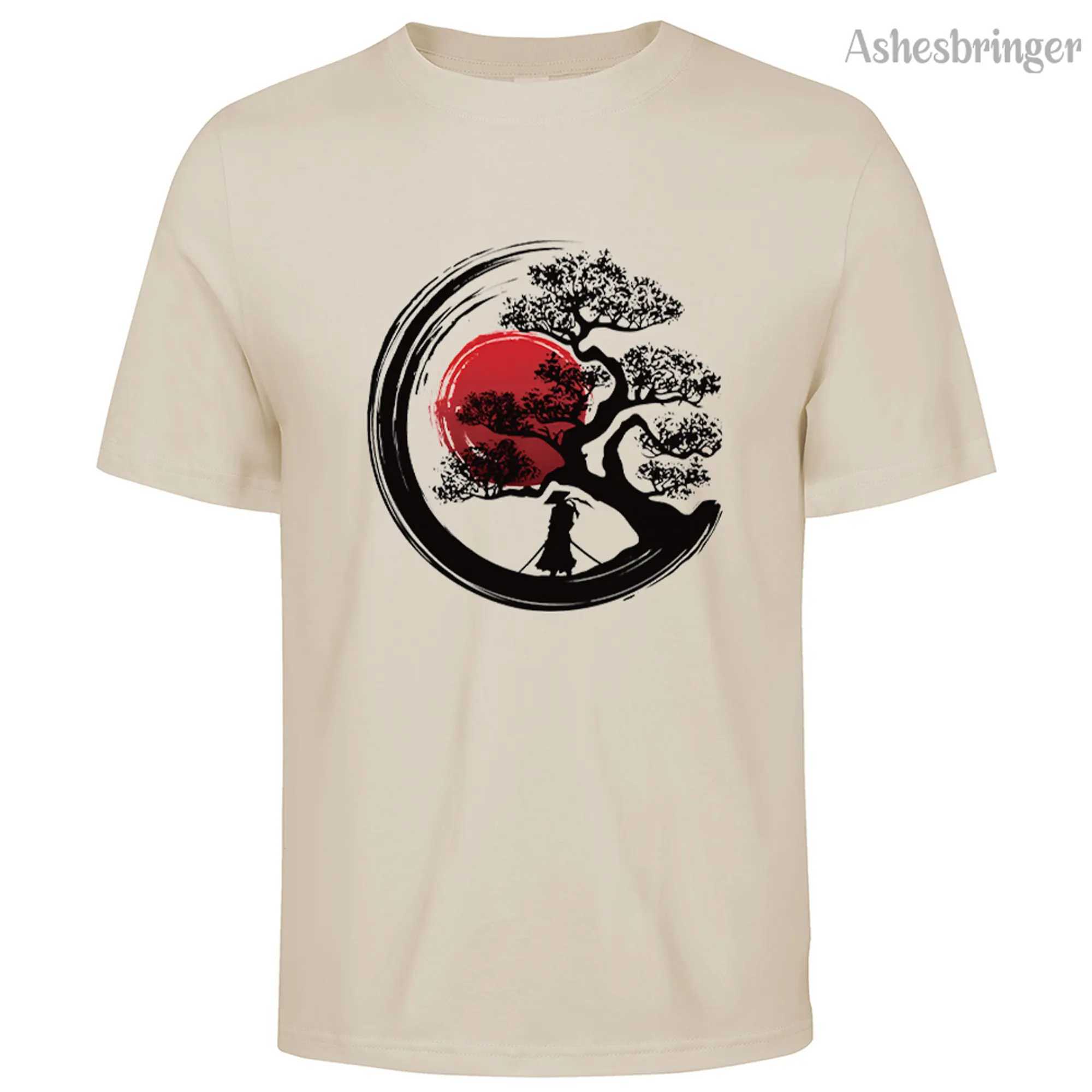 Mens 100% Summer Cotton Japanese Samurai Graphic Printed T-shirt with Casual Style Top for Men and Women W250425