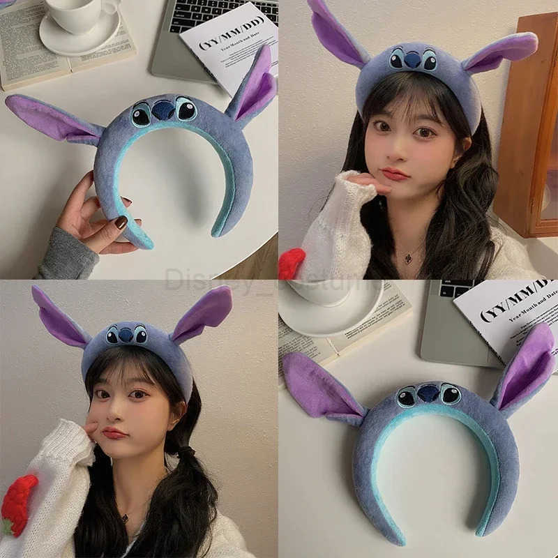 Disney Lilo Stitch Ears Hair Bands Girls Pink Angel Headbands Children Bow Blue Stitching Hair Accessories Womens Glitter Disney Headbands X250425