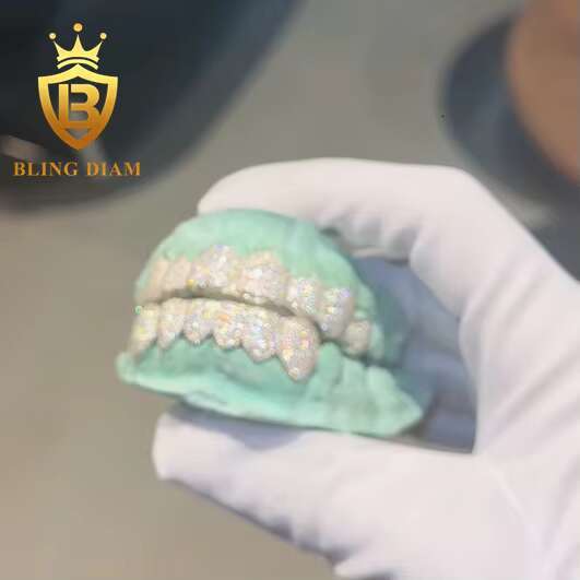 Hip Hop Jewelry Shine 8 TOP and 8 Bottom VVS Moissanite Grillz 925 Silver Iced Out Rapper Tooth Grillz Pass Diamond test