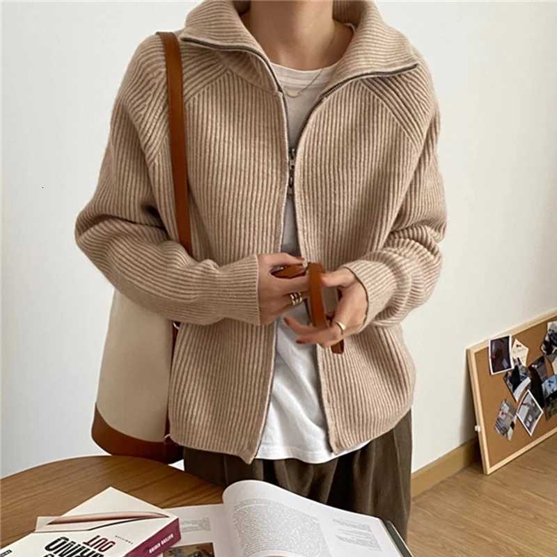 Rib Knit Zip Up Cardigan for Women Zipper Front Raglan Long Sleeve Sweater Jacket Coat Comfy Knitwear Fall Winter Vintage OutfitT251125