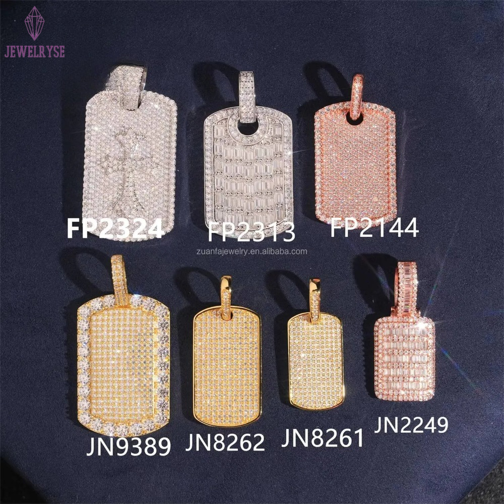 Lowest Factory Price Retail GRA Certificate Fully Iced Out Hip Hop Jewelry 925 Silver Moissanite Diamond Dog Tag Pendant Set