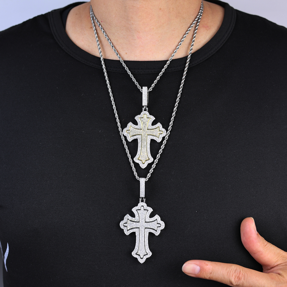 2025 New design Full Paved Cubic Zirconia Cross Pendant Necklace Iced Out Bling Pink Heart CZ Stone Hip Hop Women Men Jewelry Gifts