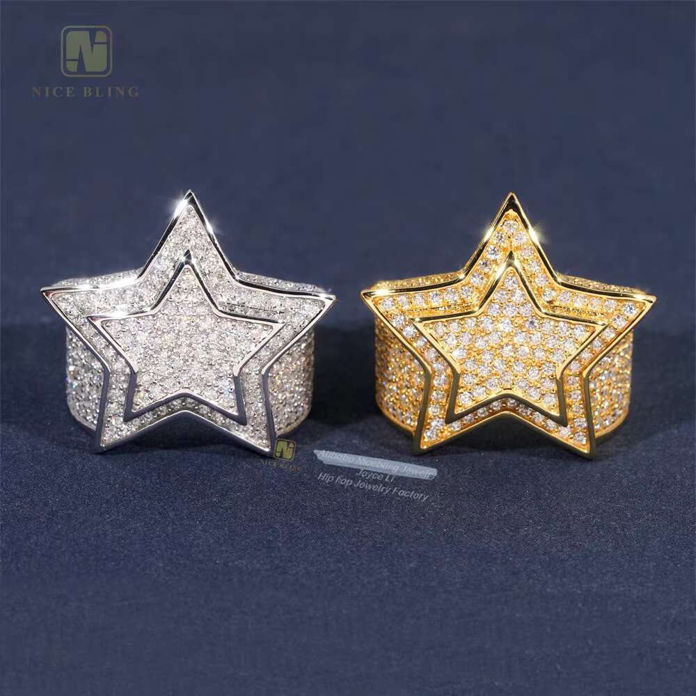 Luxury Fine Jewelry Rapper Fashion Iced Out Top Quality Hip Hop Star Silver 925 Moissanite Ring