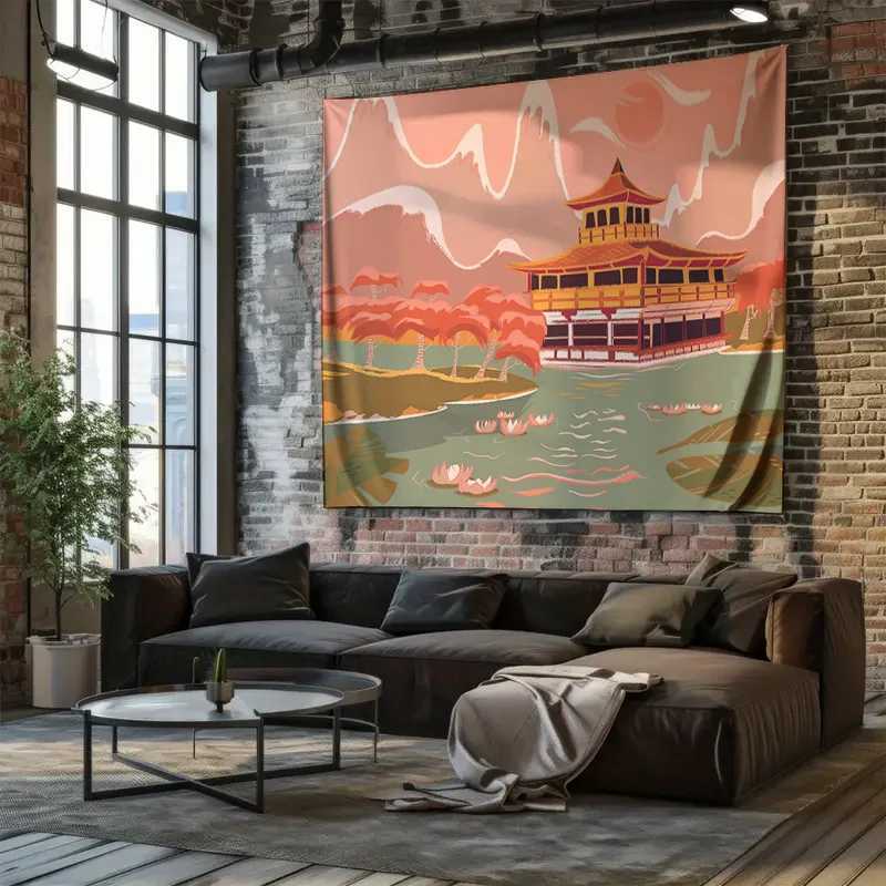 Japanese Temple Wall Tapestry Scenic Nature Zen Decor Room Divider Backdrop Beach Coverlet Home Aesthetic VibeM251125