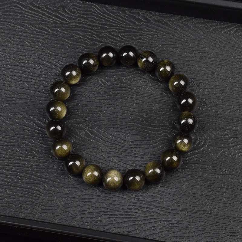 Natural Golden Obsidian Stone Beads Bracelet Men Women Golden Light Rainbow Obsidian Raw Stone Round Bead Natural Energy Jewelry J251125