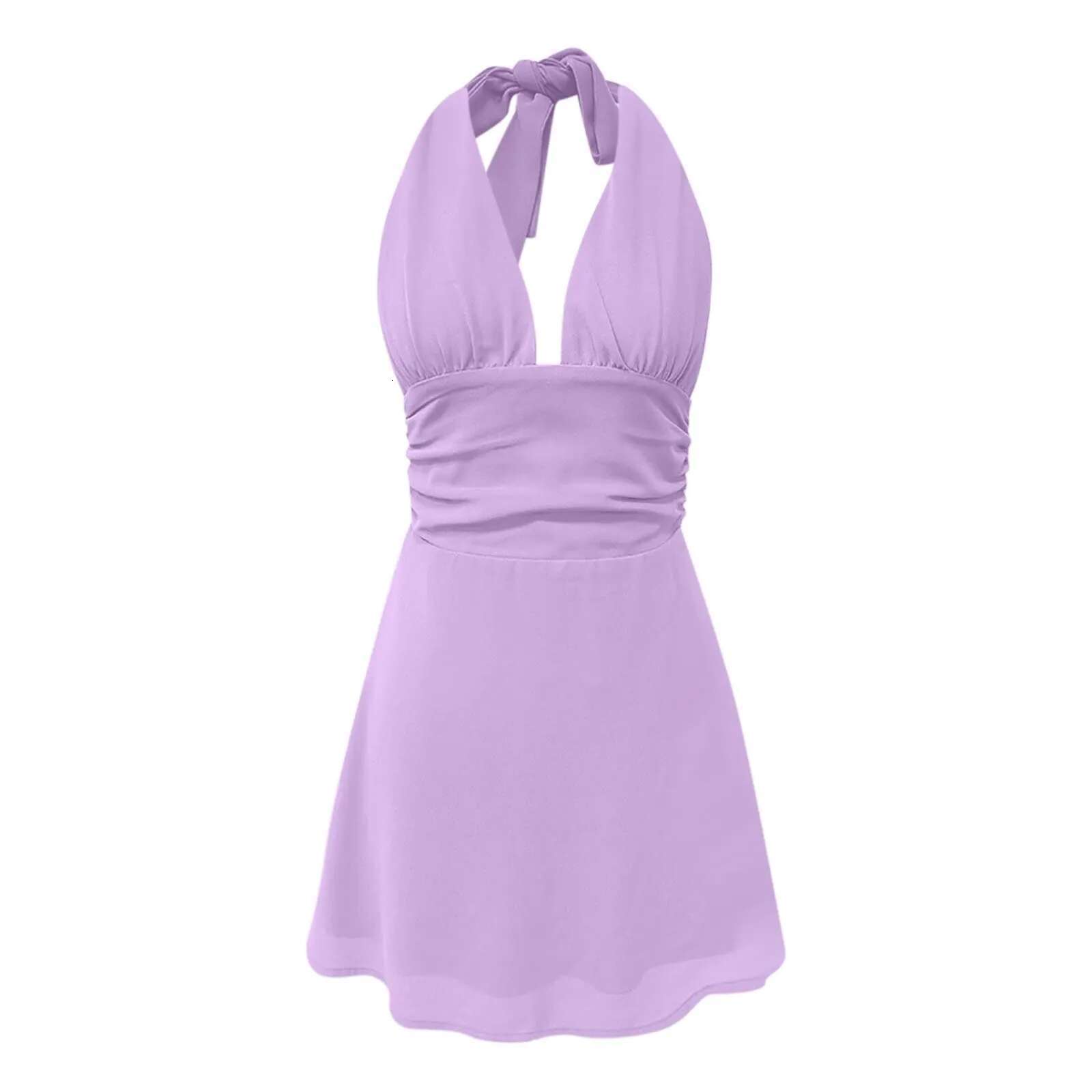 Dongdumaoyi Women S Chiffon Dress Summer Elegant Off Shoulder Halter Neck Mini Purple Backless Short Dresses Sexy Party Beach Vestidos