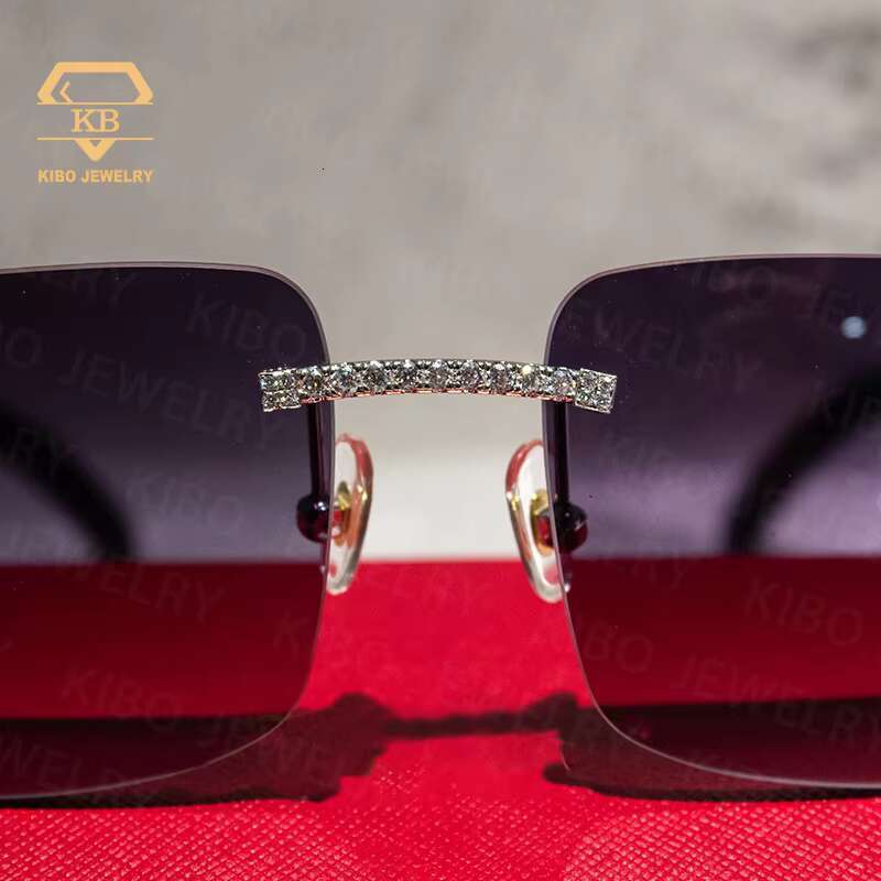 Iced Out Hip Hop Glasses Black Buffalo Horn Rimless VVS Moissanite Sunglasses for Men