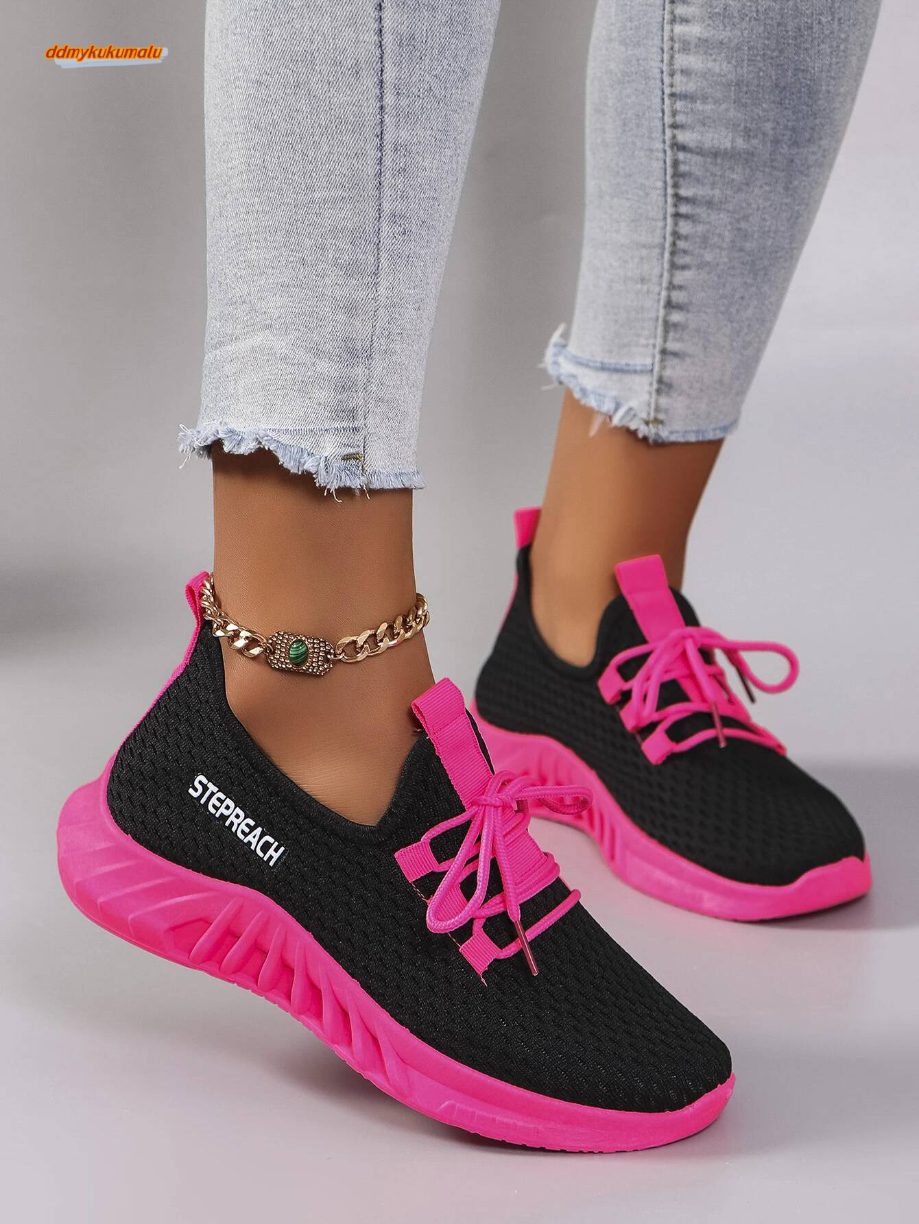 Spring New Product: Women's Color blocked Casual Sports Shoes with Strap Comfortable, Breathable, Lightweight, Wear resistant So ddmykukumalu