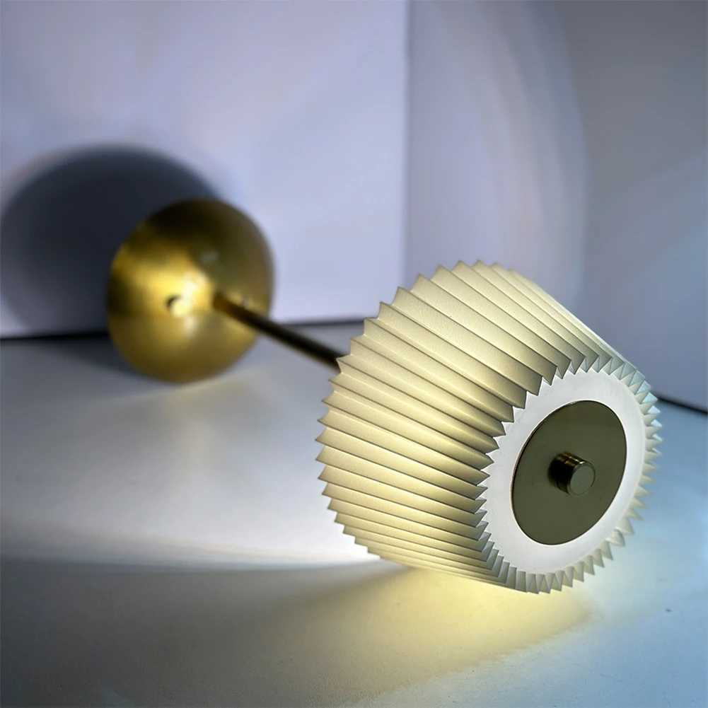 Cordless Table Lamp Dimmable Sleeping Light USB Rechargeable Portable Metal Desk Lamp with Pleated Lampshade for Bedroom StudyM251125