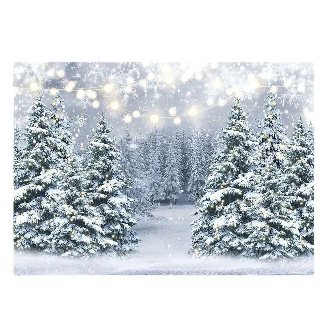 Winter Snow Scenery Forest Christmas Decoration Print Tapestry Christmas Party Decoration Banner Home Studio Wall Mounted DecoraM251125