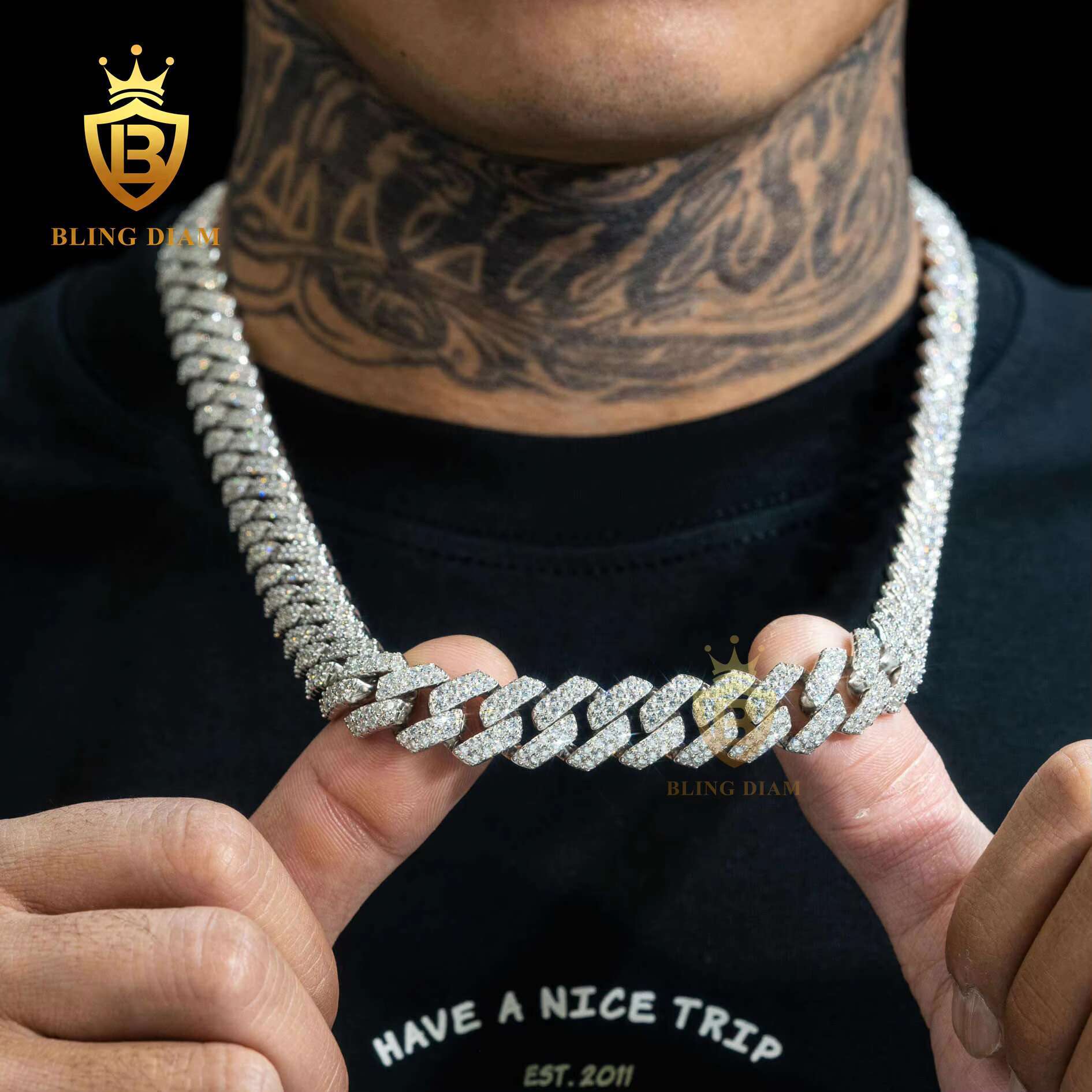GRA Certificate Miami Cuban Chain 15mm Silver Iced Out Moissanite Cuban Link Chain Hip Pop Jewelry