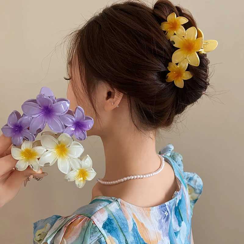 Dopamine Sunflower Shark Sweetened Gradient Flower Grabber Ponytail Hair Clip Girl Beach Vacation HairstyleT250425