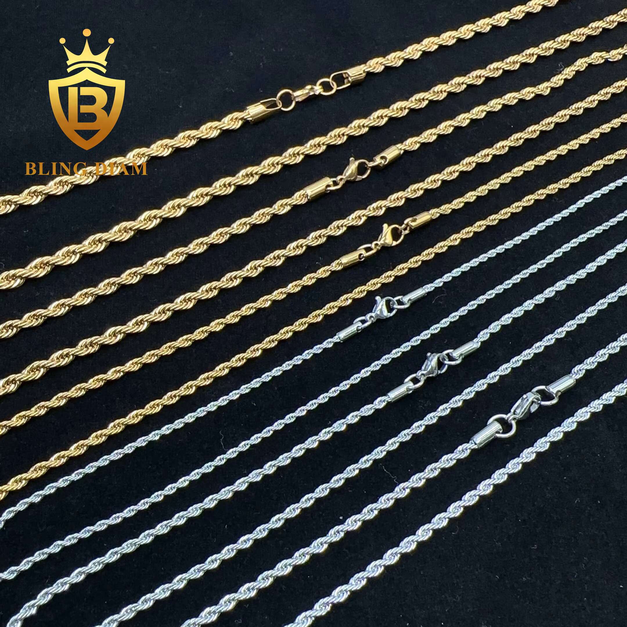 18k Gold Plated 2mm 2.5mm 3mm 4mm 5mm Stainless Steel Twisted Rope Chain for Men and Women Rope Gold Chain