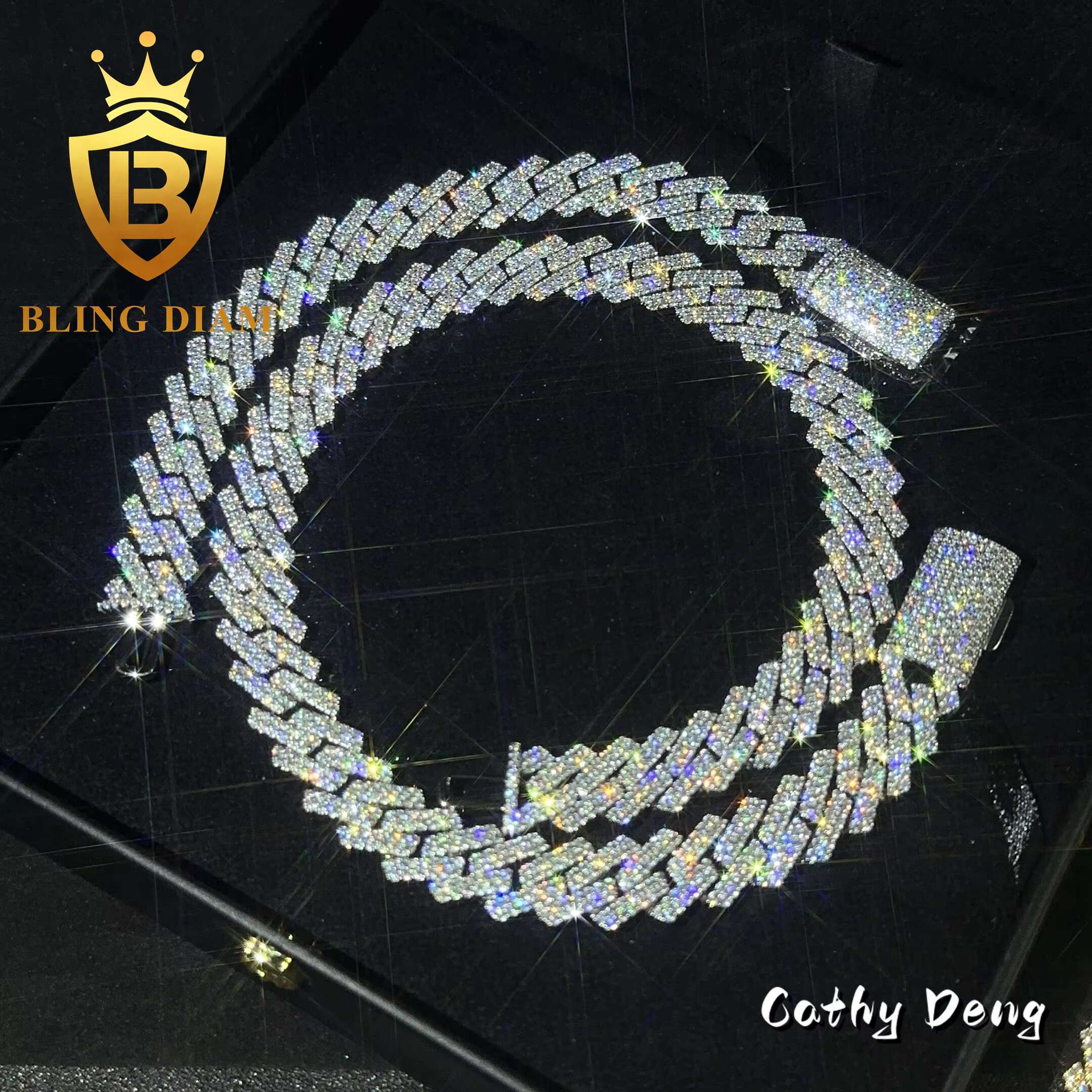 Trendy 13mm 15mm Hip Hop Jewelry Moissanite Cuban Chain Necklace 2rows 5A+ Moissanite Diamond Miami Mens Cuban Link Chain