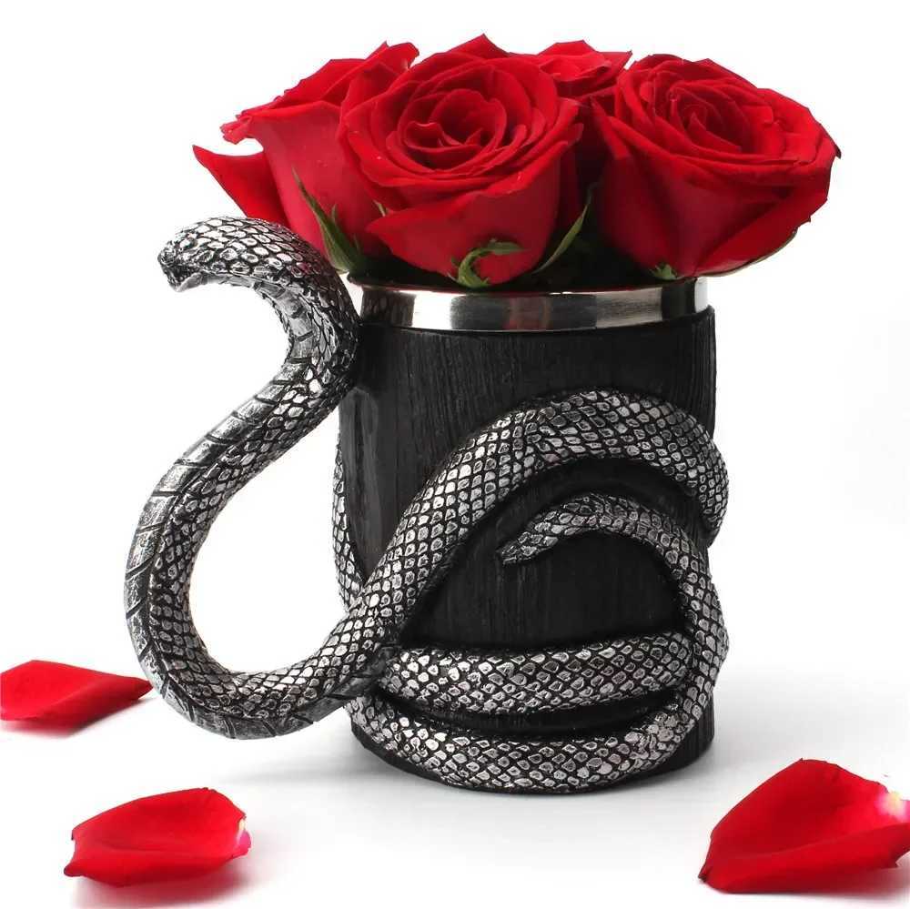 600ML Snake Mug Stainless Steel Cobra Double Layer Mug Office Home Cup Personzed Drinking Set Silver Black Man Gift Y251125