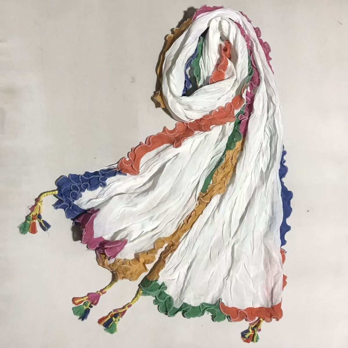 T550 cotton retro art pleated versatile silk scarf warm neck protection fashionable new thin shawl scarf neck