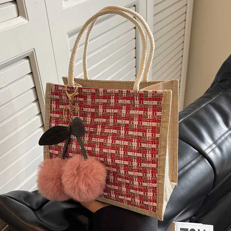 Knitted pattern Jute handbag Ins lunch bag Womens mini lunch bag Food storage bag Function Portable travel picnic W250421