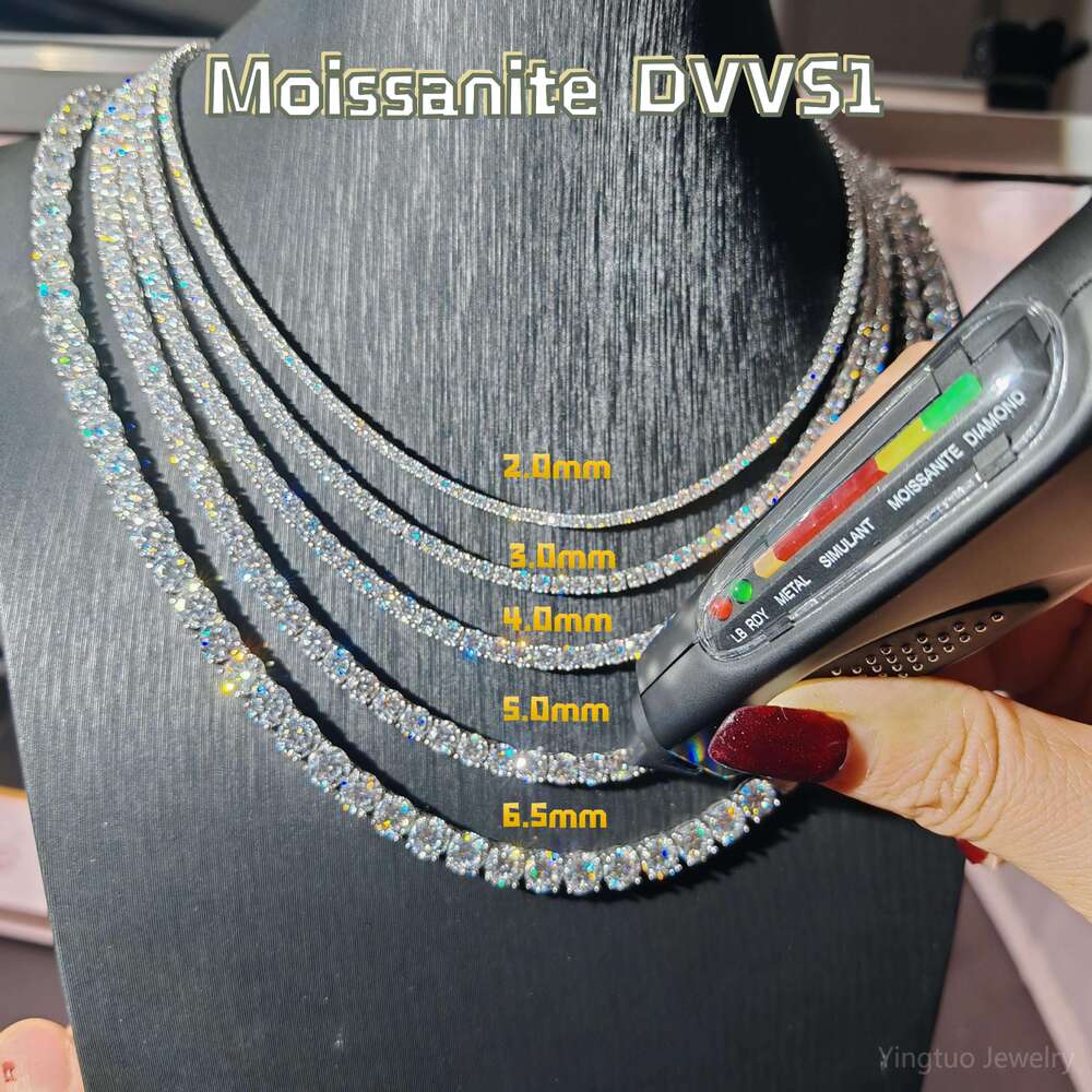 18K White Gold Plated 925 Silver Link Chain Trendy Tennis Moissanite Necklace for Parties