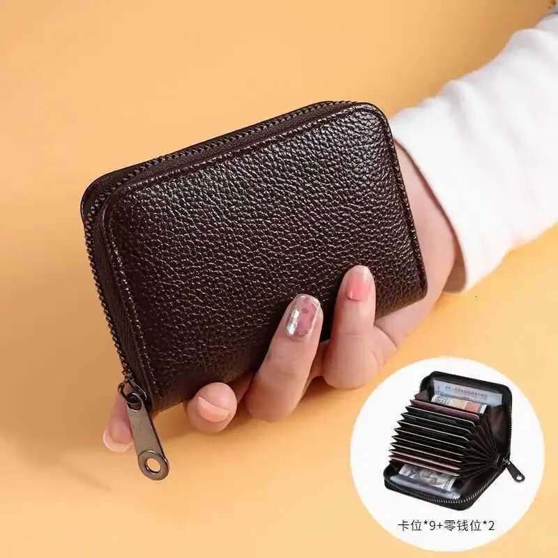 Multi Slot Holder Vintage Small Women Men Business Bank Credit Card Bag Male Coin Pouch Solid Leather Zipper Wallet