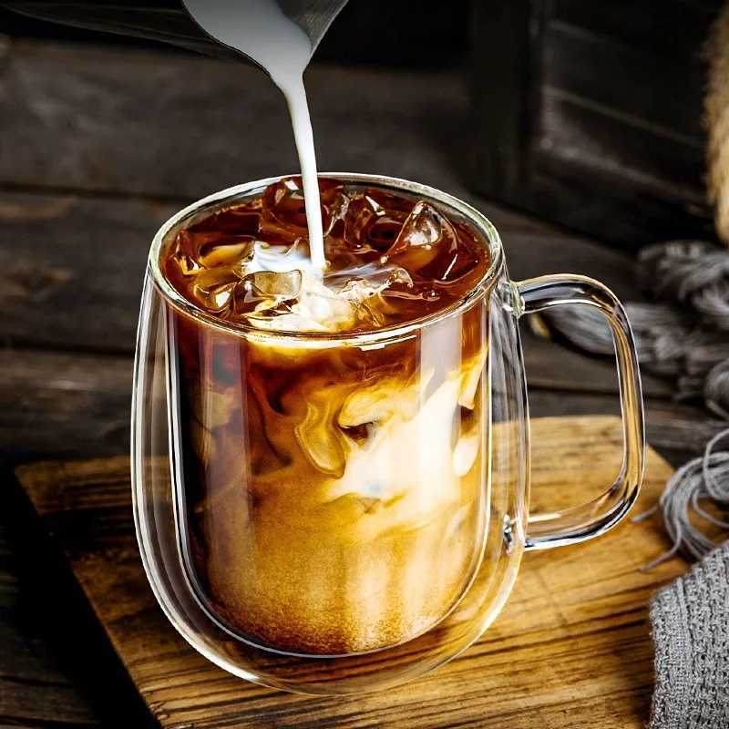 1pc Double Wall Glass Coffee Cup with Handle Insulated Glass Espresso Cups For Cold/Hot Drink Americano/Lattes/Tea/Juice/Milk Y251125