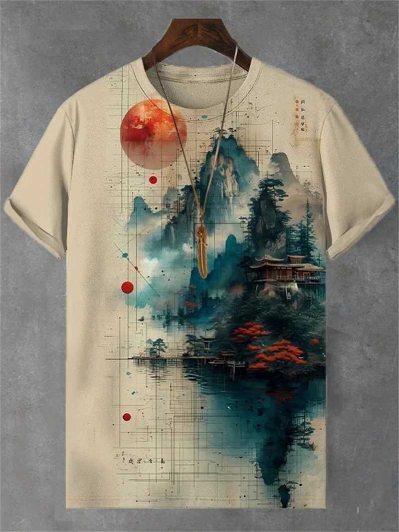 Japanese ukiyo-e mens graphic T-shirt fashion trend short sleeved 3D printed summer T-shirt cool streetwear Harajuku T-shirt W250425