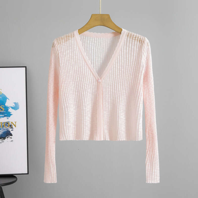 Womens Designer Clothing Solid Color Slim Fit Cardigan Knitted Jacket for Womens Summer New Outfit Thin Style Sun Protection Shirt Versatile Short Top
