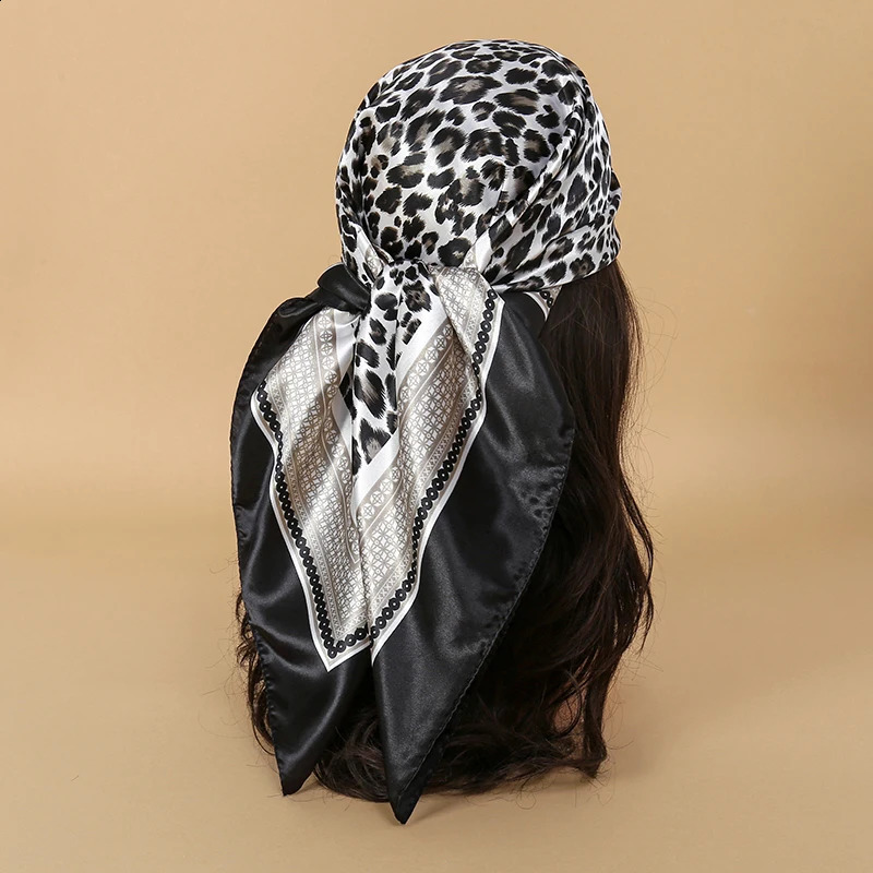 2025 Fashion Leopard Print Hijab 90cm Silk Scarf Scarves Women Shawl Wrap Muffler 250424