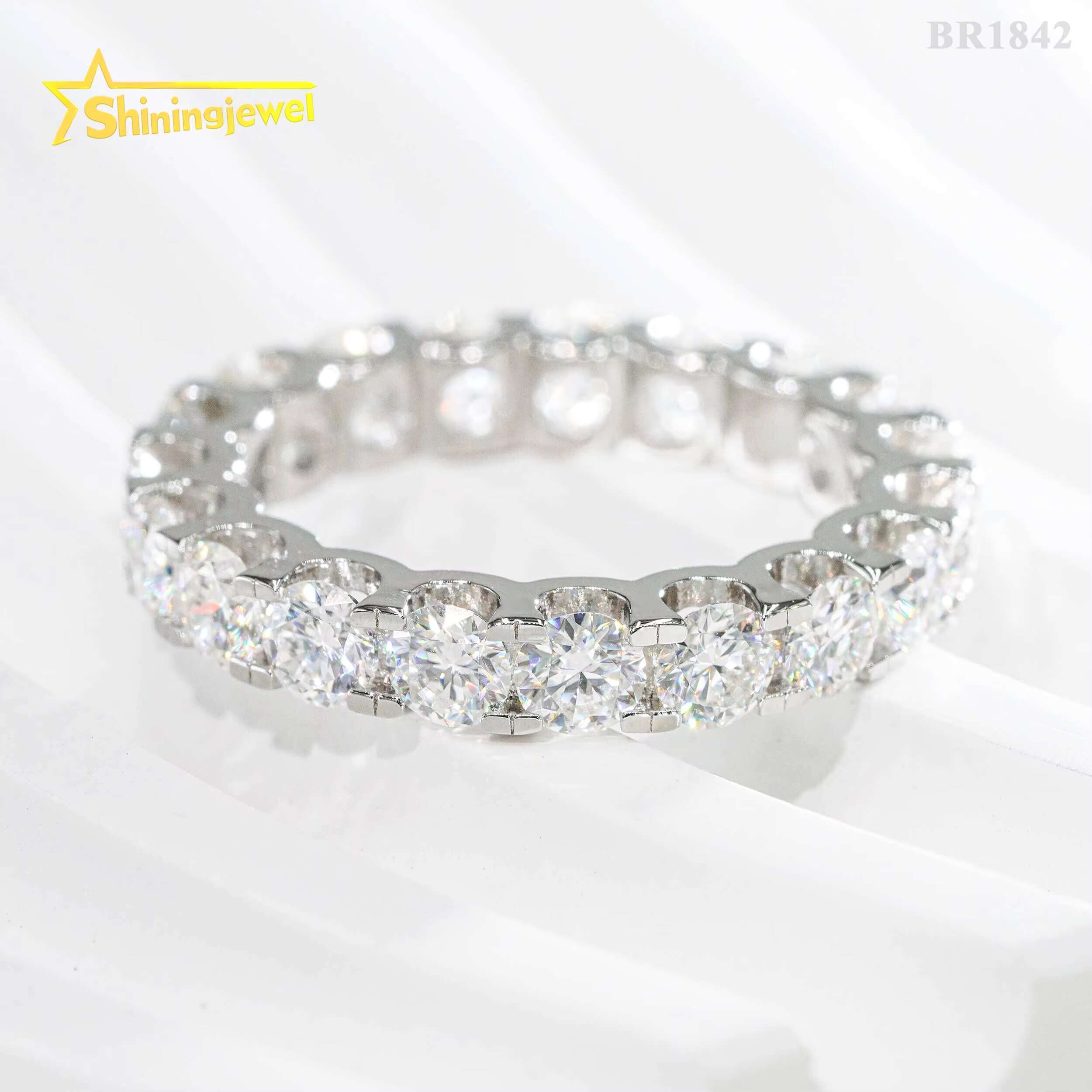 Ready to Ship S925 Silver Iced Out Diamond 4MM 5MM 6.5MM VVS Moissanite Ring Custom Women Eternity Rings