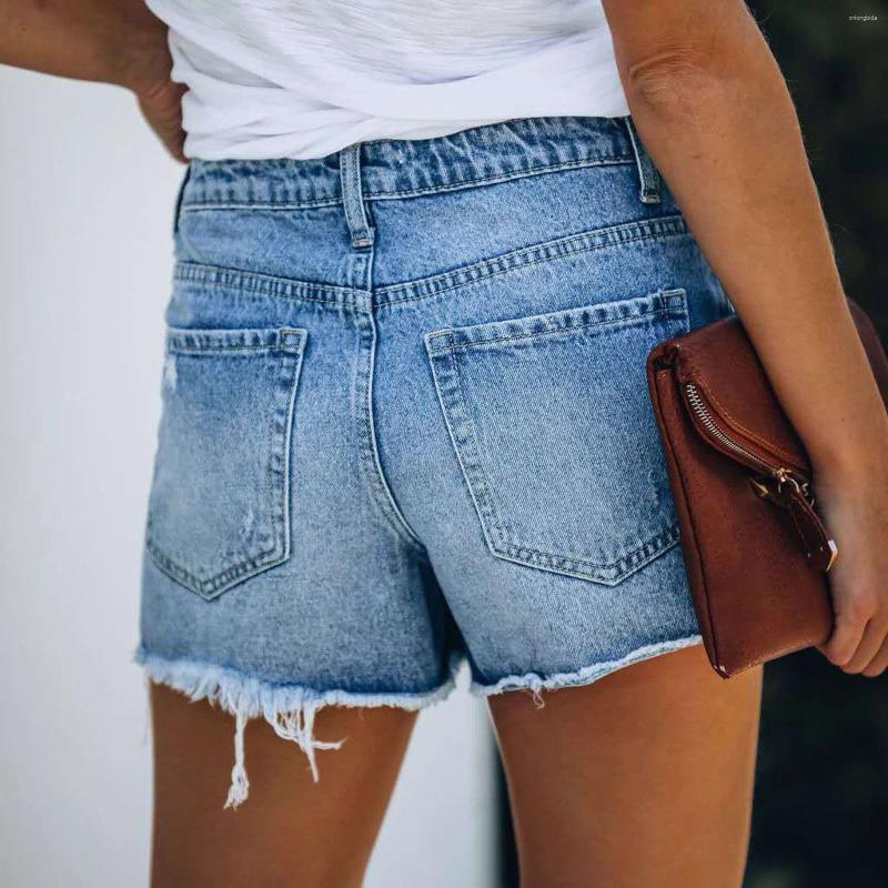 CNLONGBIDA Women's Shorts Denim For Women Distressed Hole Jeans Irregular Washed High Waist Pockets Streetwear Summer Female Vintage Short Pants