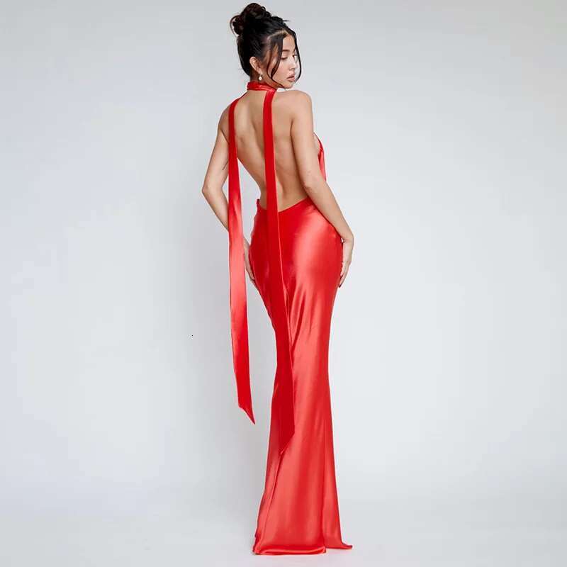 Dongdumaoyi Townlike Satin Deep V Neck Sexy Party Dress Women Halter Spring Summer Backless Nightclub Maxi Long Dresses Vestidos