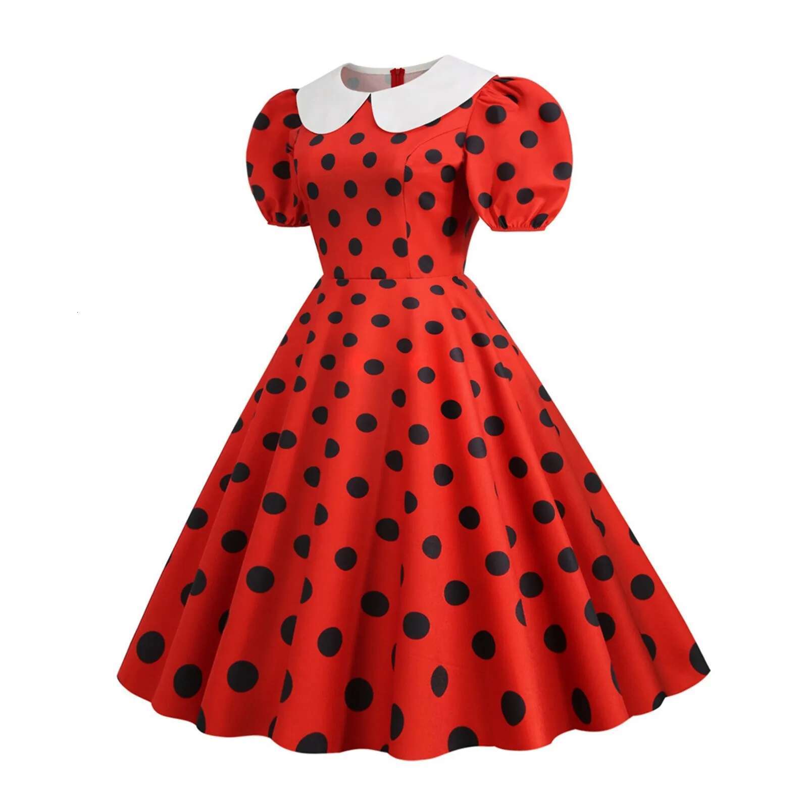 Dongdumaoyi Polka Dot Vintage Dress Women Summer Red Rockabilly Office Party Casual Peter Pan Collar Sundress Vestidos