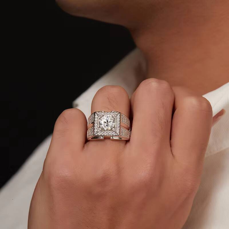 Square Moissanite Hip Hop Ring S925 Silver Plated 18K Gold D Color VVS for Men Statement Street Style Jewelry Ring