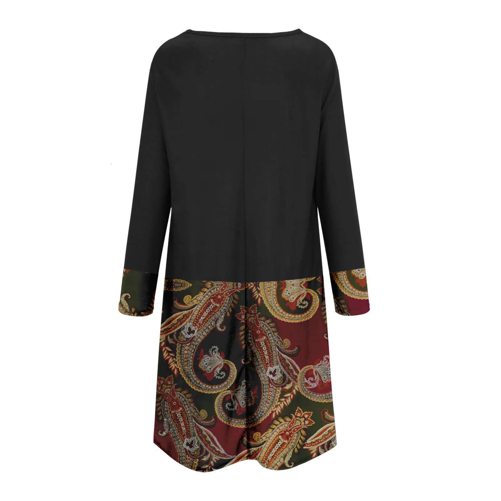 Dongdumaoyi New Women Black Print Bohemian Vintage Dresses Long Sleeve Casual Loose Boho Dress For Lady Autumn Spring Clothing