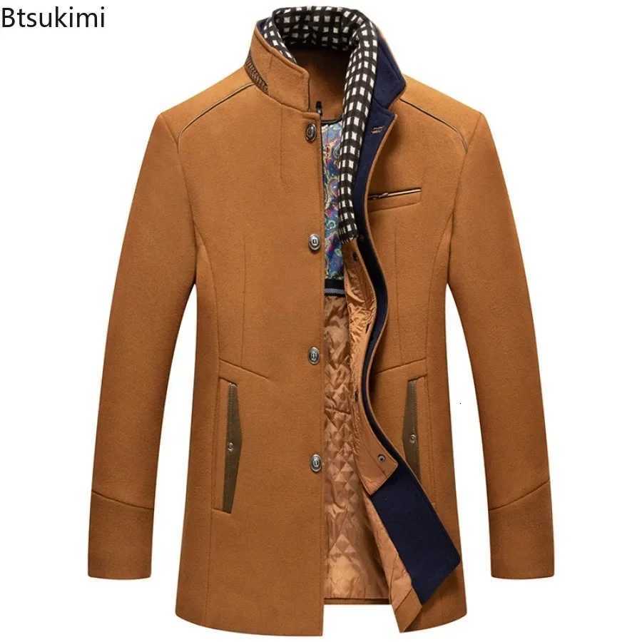 2025 Mens Autumn Winter Wool Blends Coat Business Casual Cashmere Trench Coats Fashion Scarf Collar Man Warm Woolen OvercoatsT251125