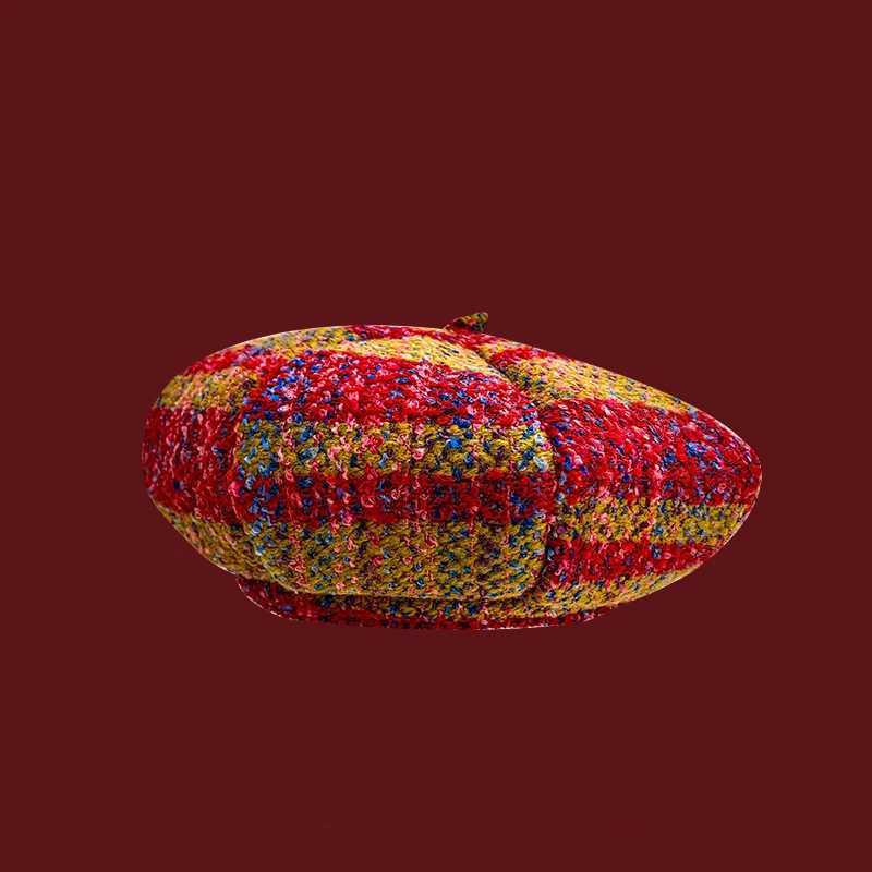 Red Christmas Beret for Women - Autumn Winter Retro Style One-Size with Big Head Fit Face-Framing Design Holiday Headwear J251125