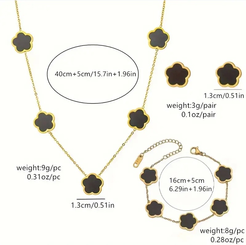 Chic Floral Accents - Complete Matching Bracelet/Necklace with Delicate Five Petal Design