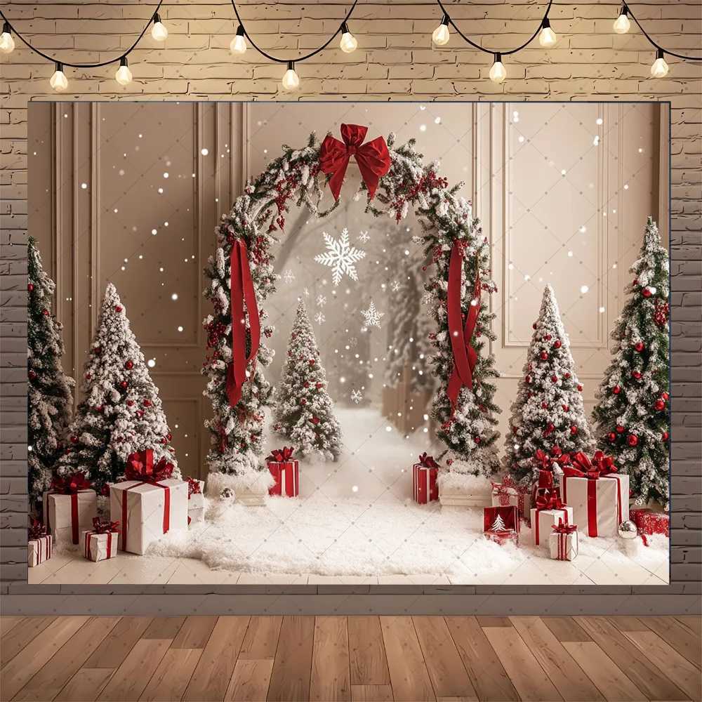Winter Christmas Photography Background Arch Door Xmas Tree Chic Wall Gift Indoor Decor Banner Kids Portrait Photocall BackdropsM251125