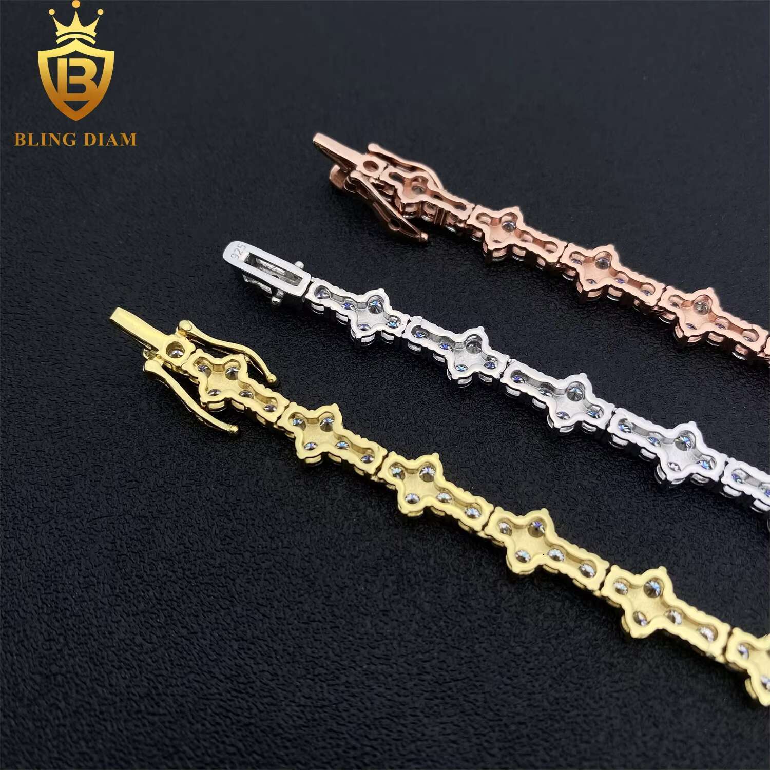 Factory Wholesale Gold Plated 3mm 925 Silver Vvs Moissanite Fine Jewelry Tennis Chain High Quality Necklace