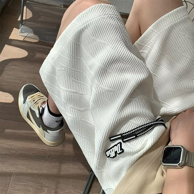 Texture inspired ice silk shorts for men's summer American high street sports pants, loose casual trendy brand five or six inch mid length pants