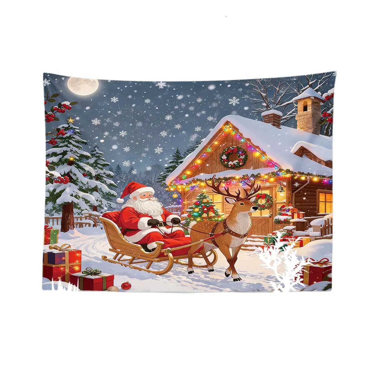 1pc Merry Christmas Santa Claus print tapestry multi size living room wall decoration machine washable background clothM251125