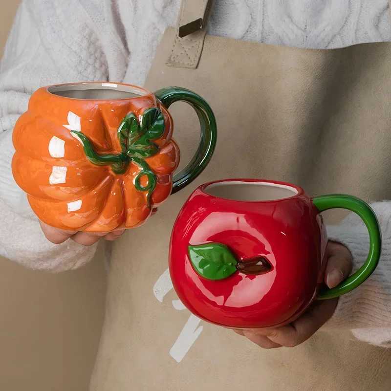 Creative Ceramic Strawberry Pumpkin Pineapple Coffee Cup Kids Fruit Mug Home Office Breakfast Milk Drink Mug Birthday Gift Y251125