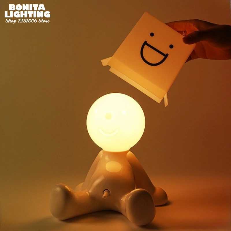 Cute Little Man Sitting Table Lamp - RGB Dimmable LED Desk Light USB Rechargeable Expressions Night Light for Desktop DecorM251125