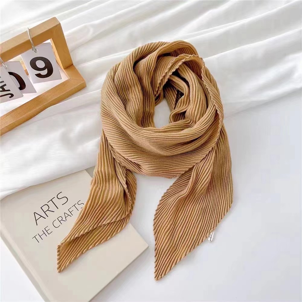 K519 90 pleated solid color cotton and linen small square scarf silk scarf women spring and autumn solid color four seasons light professional scarf d