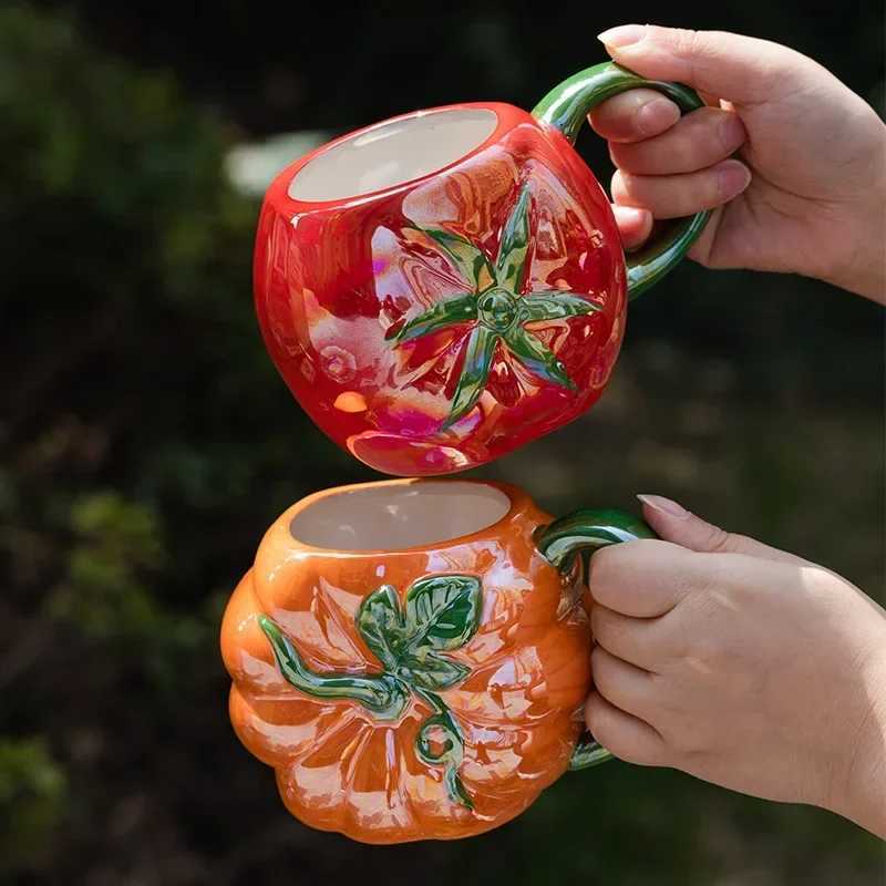 Creative Ceramic Strawberry Pumpkin Pineapple Coffee Cup Kids Fruit Mug Home Office Breakfast Milk Drink Mug Birthday Gift Y251125
