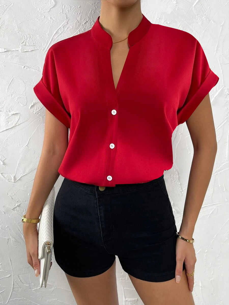 2023 Summer minimalist V-neck womens shirt womens clothing