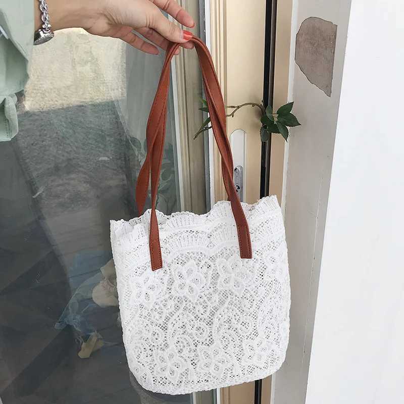 Fashion bucket shoulder bag womens summer lace handbag large capacity womens casual shopping bag beach bag W250421
