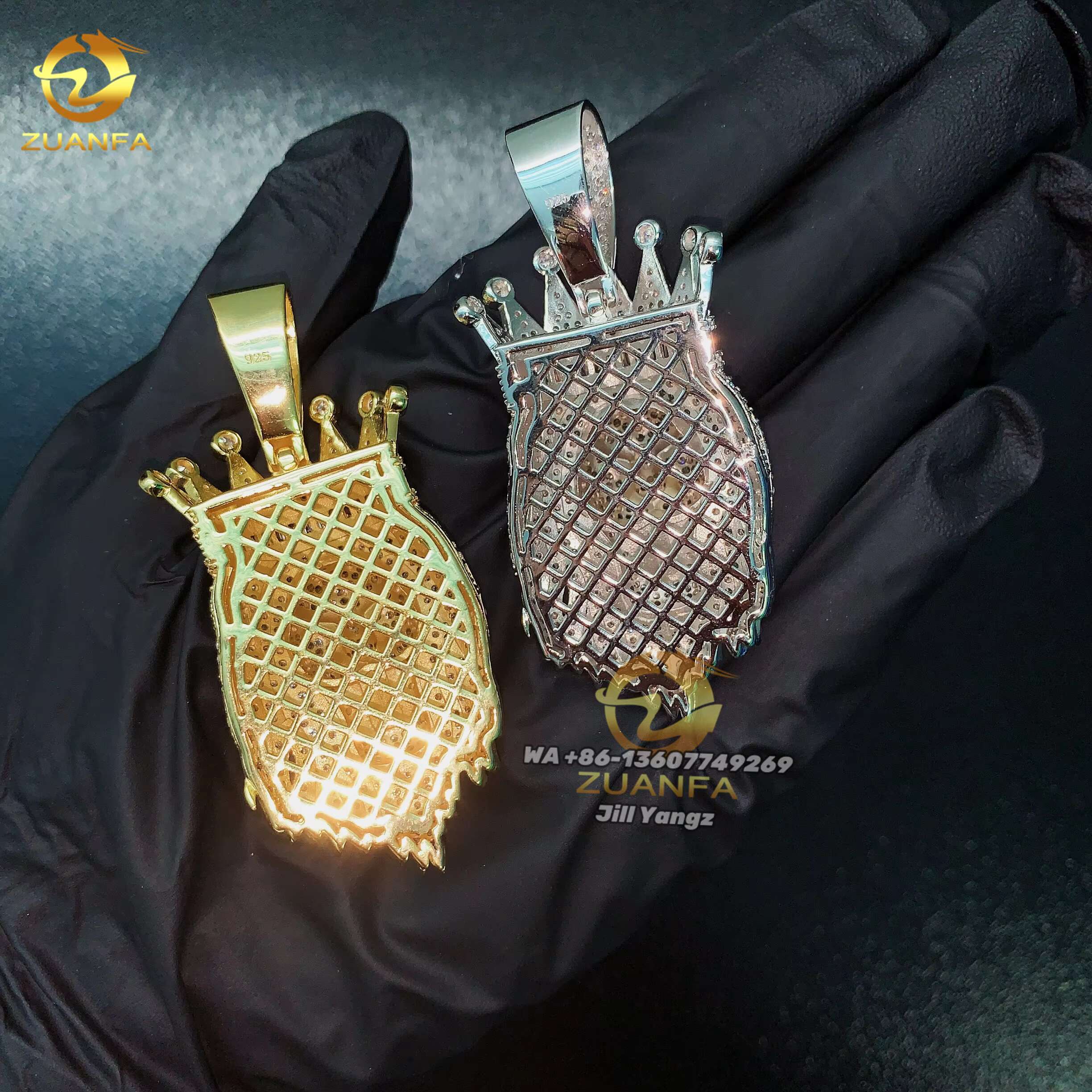 3D Crown Lion Animal Pendant Real Gold Plated 925 Sterling Silver Fine Jewelry Moissanite Pendants Custom Moissanite Pendant