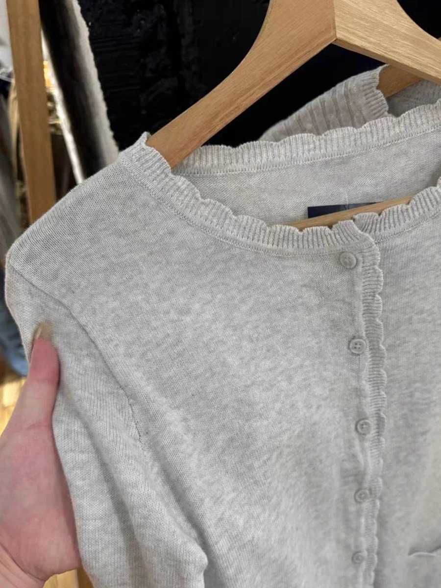 Gray Pockets Knitted Sweater Cardigan Women Autumn Cotton Round Neck Long Sleeve Sweaters Sweet Preppy Style Knitwear Y2K TopsT251125