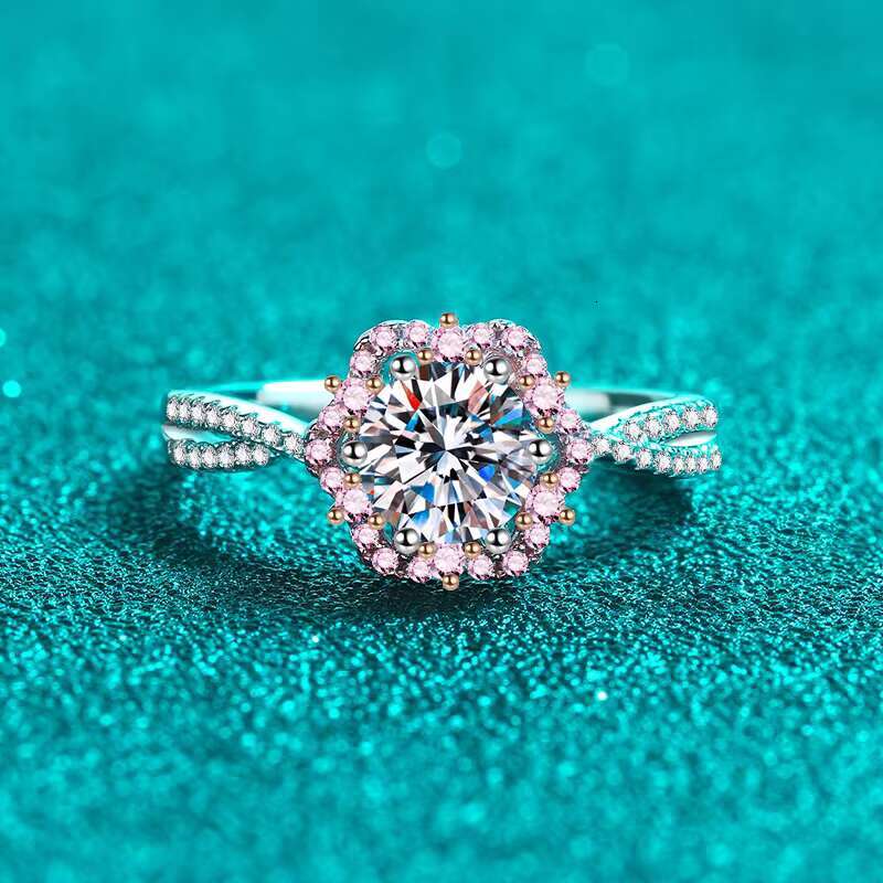 Hot Selling Fashion 925 Silver 1.0ct Moissanite Ring With Two Color Round Shape Simple Silver Plated Rings for Weddings
